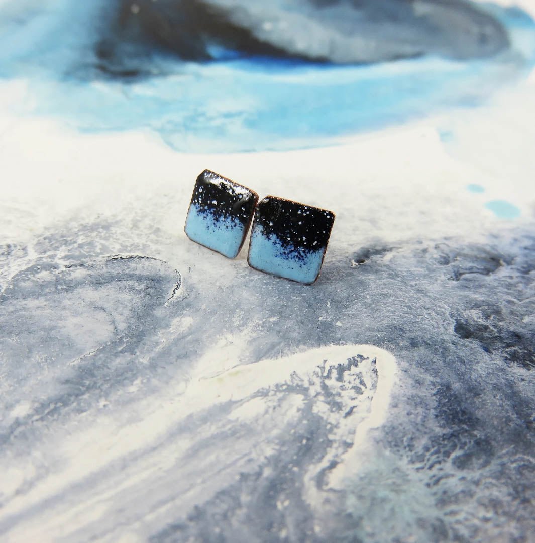 Blue and Black Enamel Square Stud Earrings by 830 Degrees - Just Makers 830 Degrees