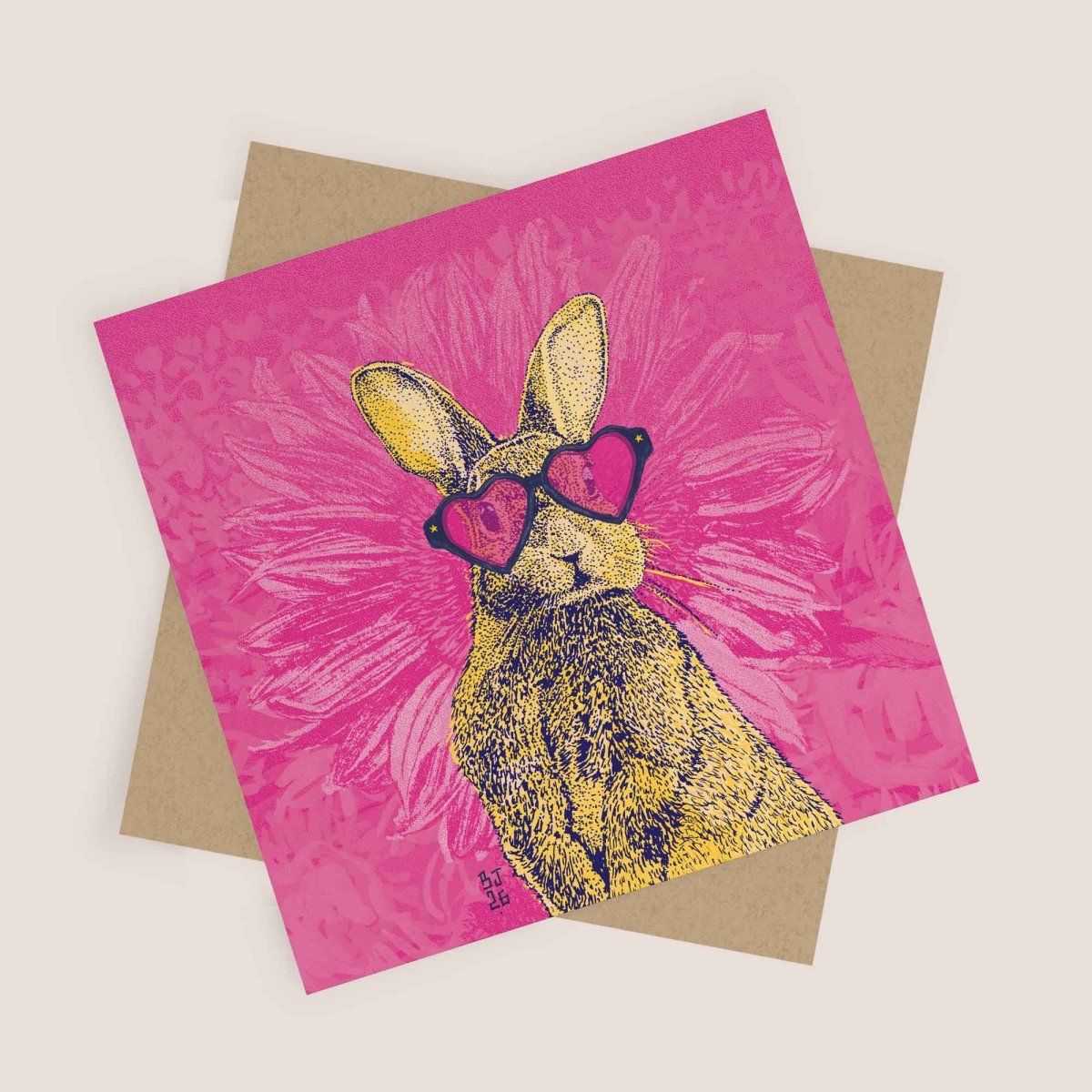 Bunny with Heart Sunglasses Greeting Card - Bejojo Art_Just Makers