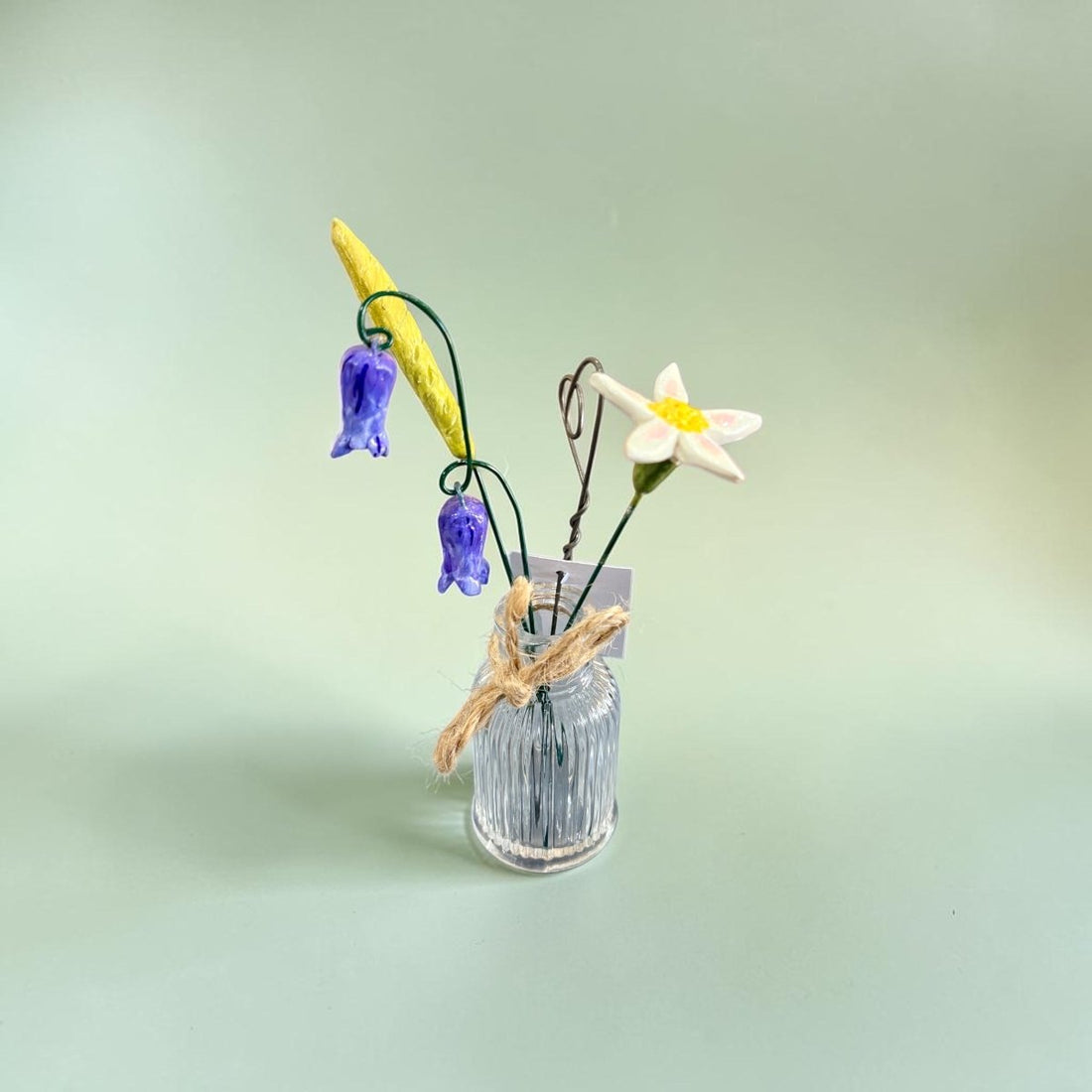 Ceramic and Wire Bluebell and Daisy in Vase - Jenny Blue Art_Just Makers