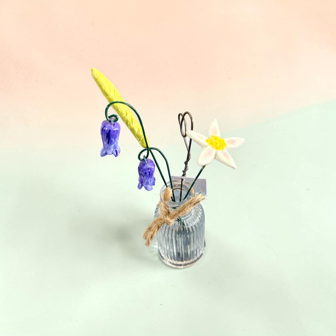 Ceramic and Wire Bluebell and Daisy in Vase - Jenny Blue Art_Just Makers