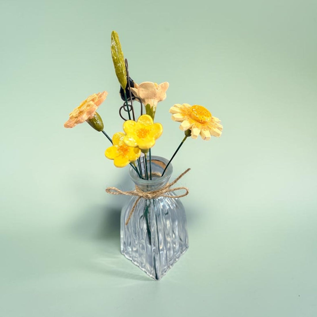 Ceramic and Wire Flowers and Bee in Vase - Jenny Blue Art_Just Makers