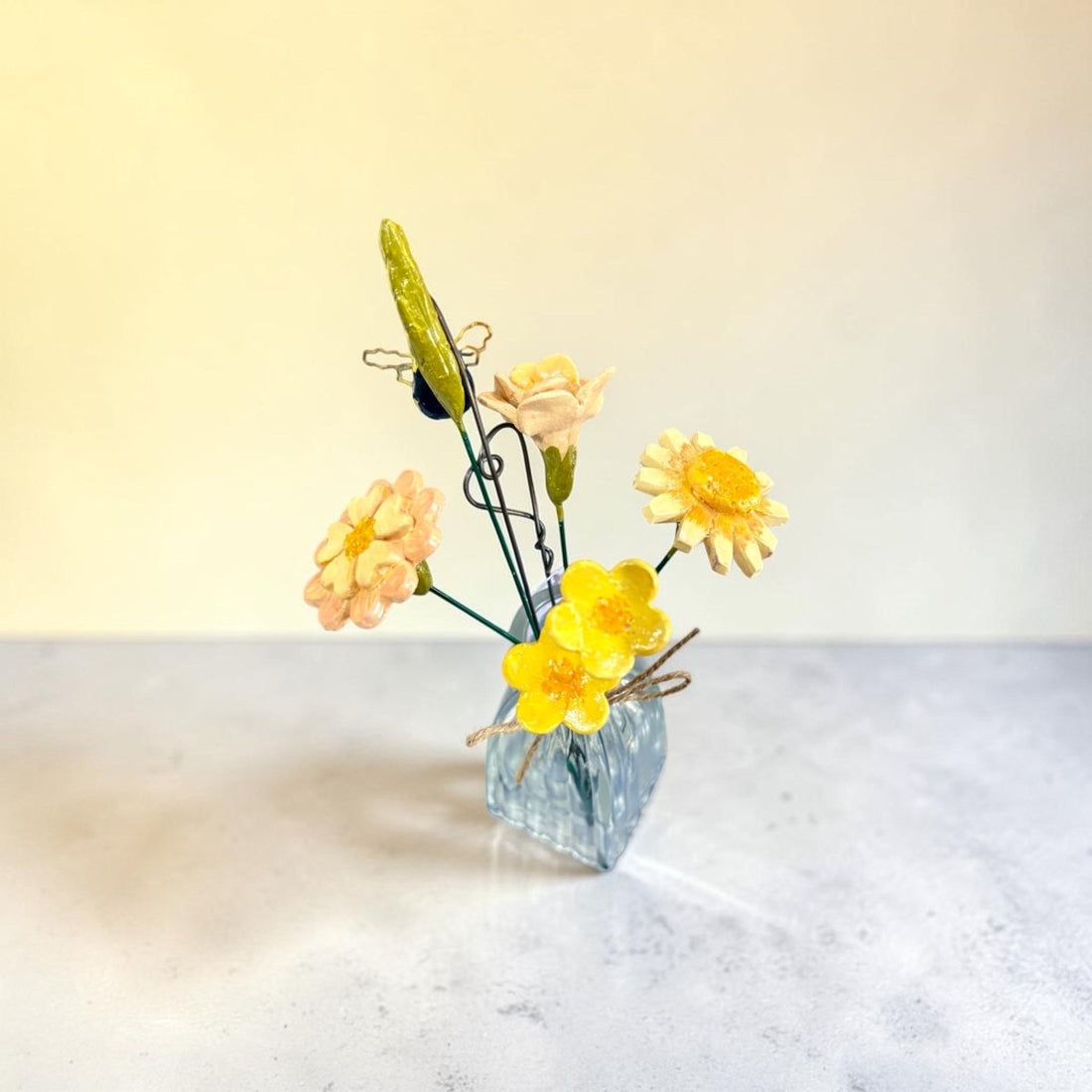 Ceramic and Wire Flowers and Bee in Vase - Jenny Blue Art_Just Makers