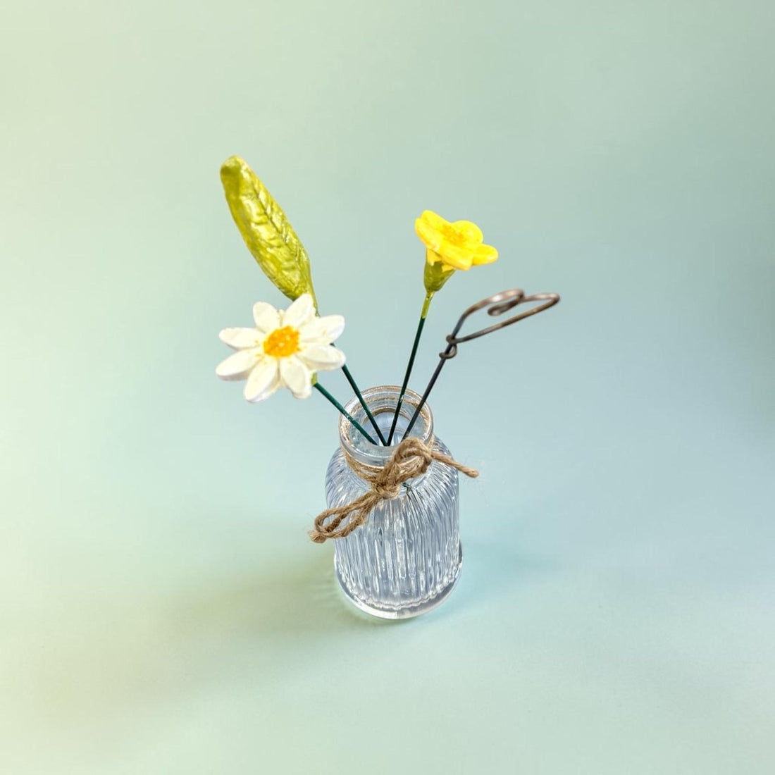 Ceramic and Wire Flowers in Small Vase - Jenny Blue Art_Just Makers
