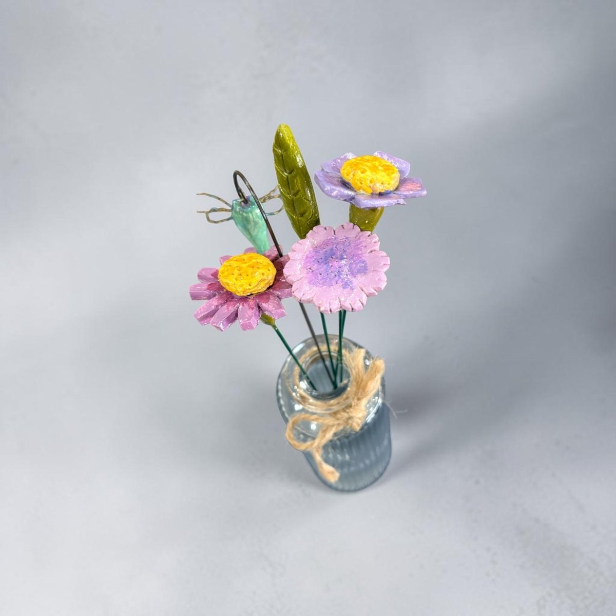 Ceramic and Wire Spring Flower and Dragonfly in Vase - Jenny Blue Art - Just Makers Jenny Blue Art