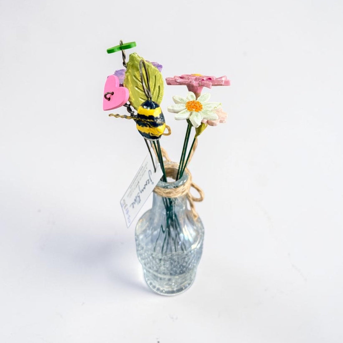 Ceramic Flowers, Hearts and Bee in Vase - Jenny Blue Art_Just Makers