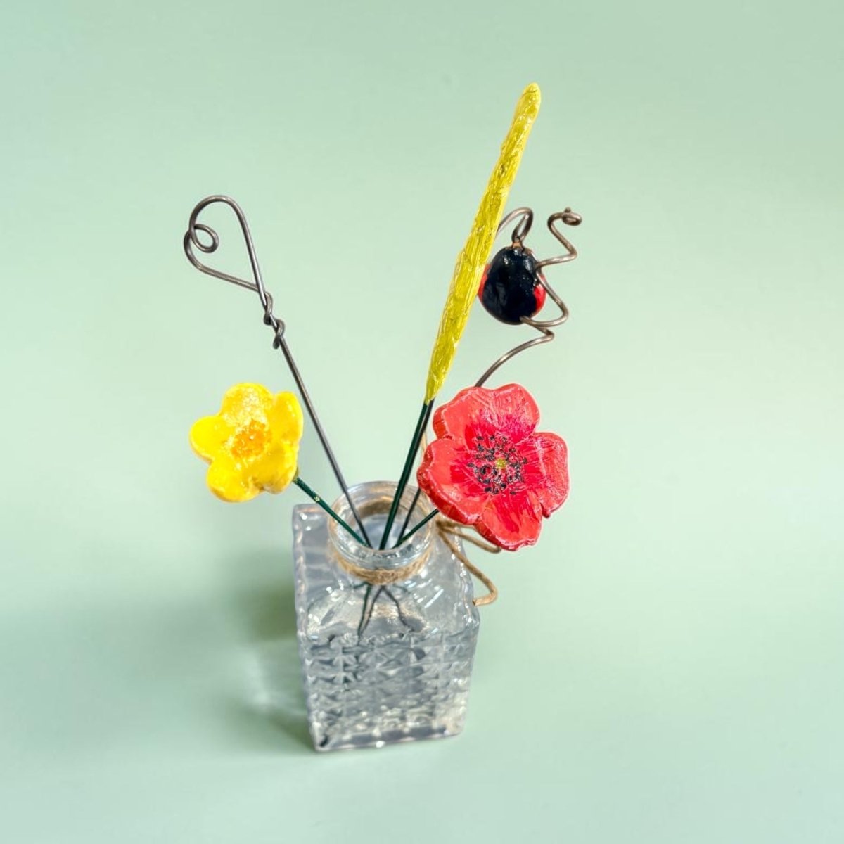 Ceramic Poppy and Ladybird in Vase - Jenny Blue Art_Just Makers