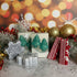A set of handmade winter-themed soaps displayed on a white marble surface against a white background. The set includes a gray snowflake soap, a silver snowman soap, two green Christmas tree soaps in their clear packaging, and two red and white striped soaps resembling candy canes.