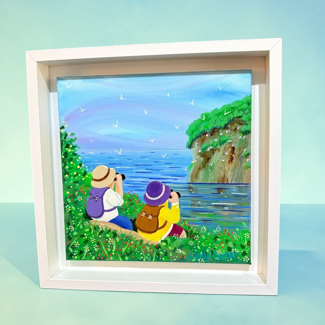 Cliff Top Twitchers Original Painting - Nikky Corker_Just Makers