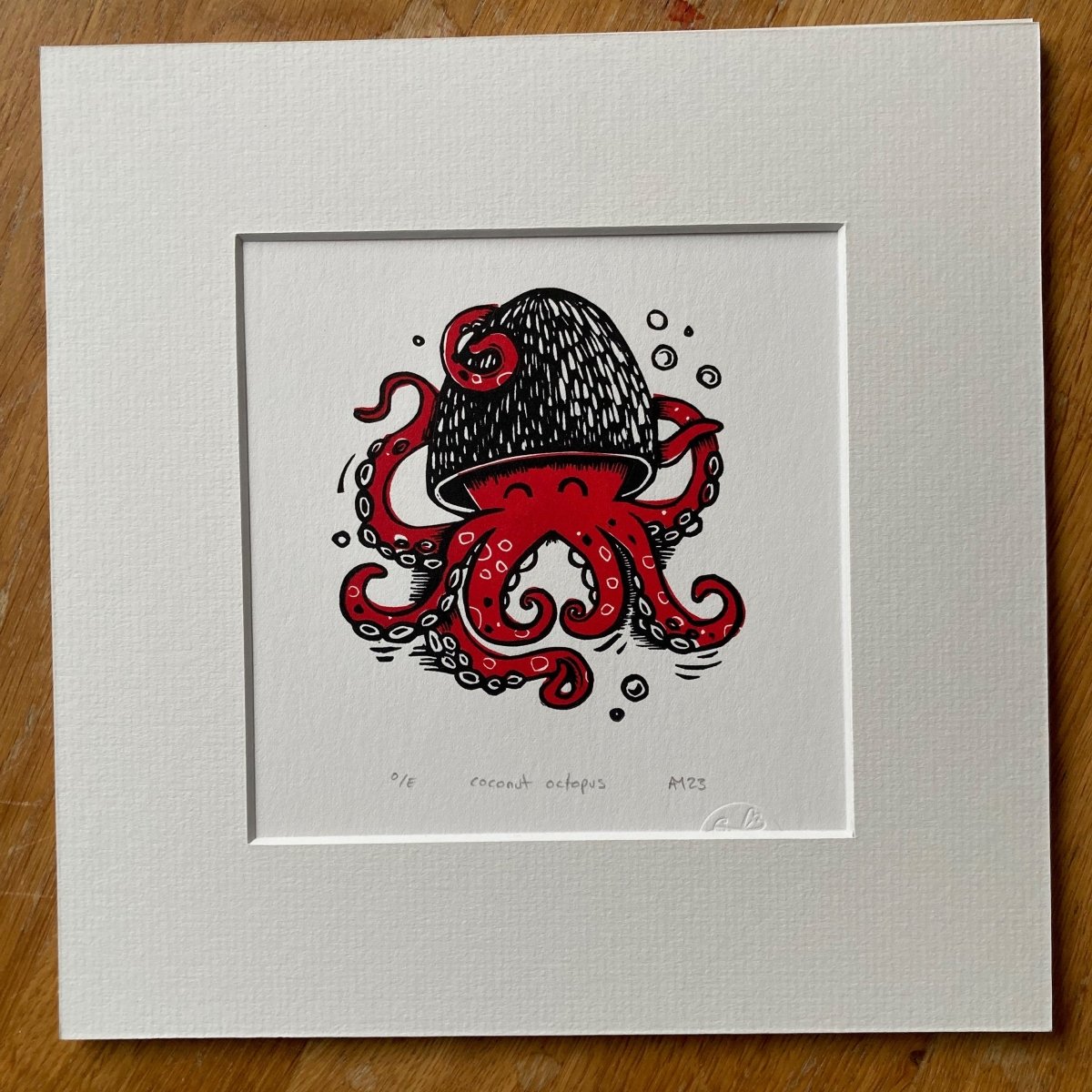Coconut Octopus Linocut Print - Custard4Gravy_Just Makers