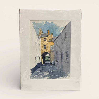 Commercial Yard, Settle Original Line and Watercolour Painting by John Harrison_Just Makers