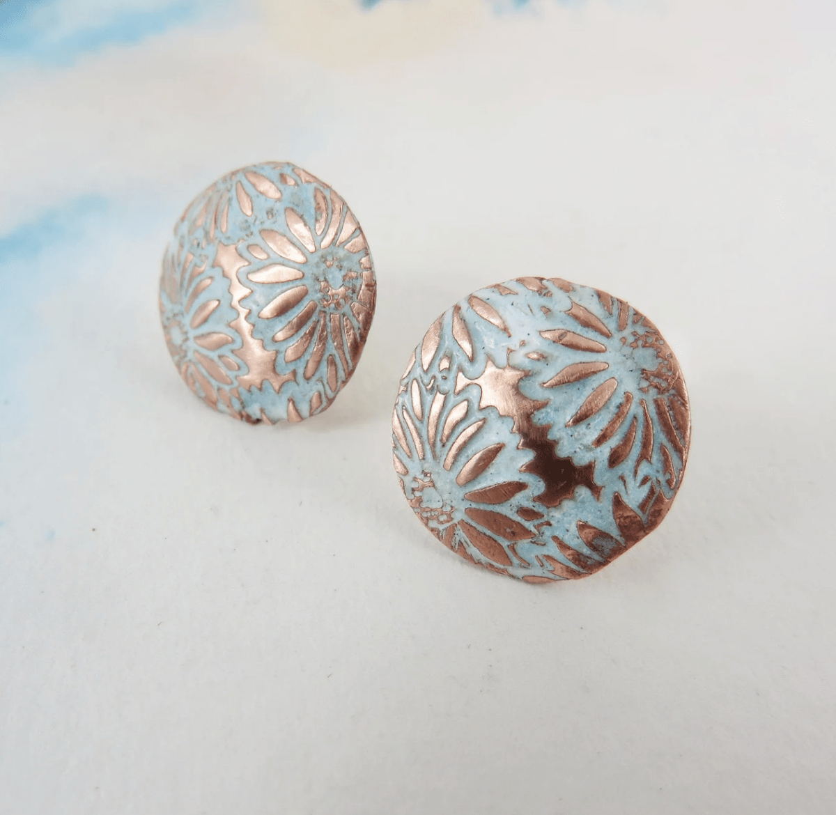 Copper Enamel Textured Daisy Flower Studs - 830 Degrees_Just Makers