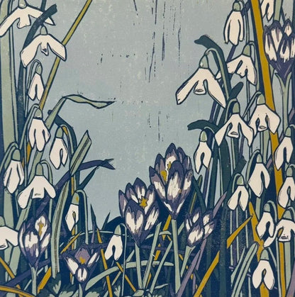 Crocuses and Snowdrops Linocut - Rachel Knowles_Just Makers