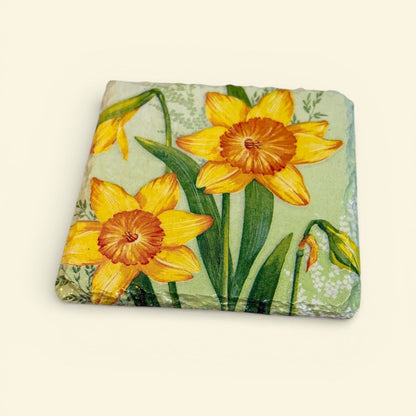Daffodils Coaster Slate - Sarah Tustin_Just Makers