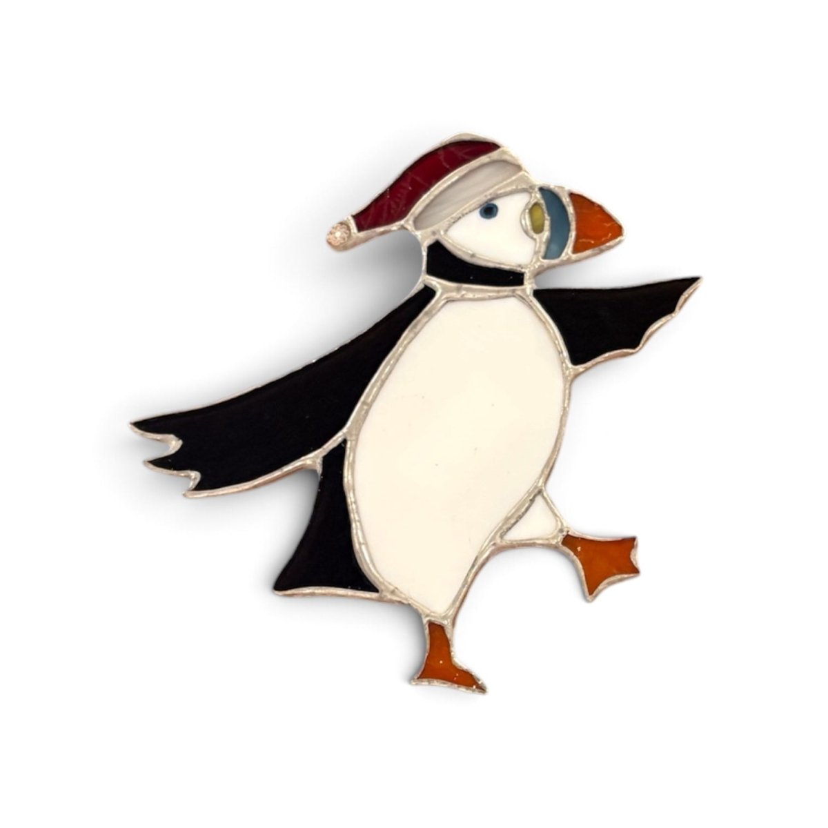 Dancing Puffin Stained Glass Hanging Decoration - Dragonfly Glass Art_Just Makers