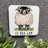 Coaster with a sheep illustration and &