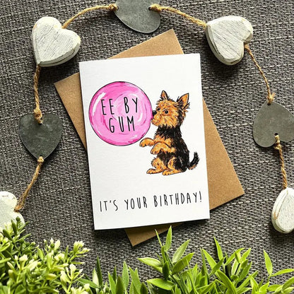 Birthday card with a dog illustration and &