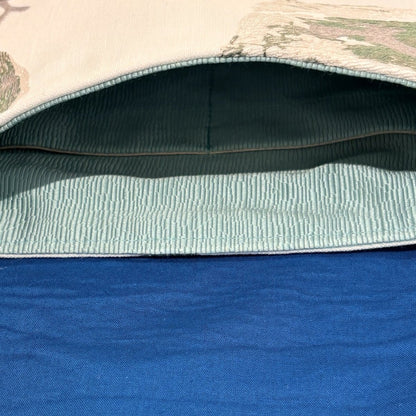 Embroidered Cotton White and Blues Crescent Handbag - Amanda Scott_Just Makers