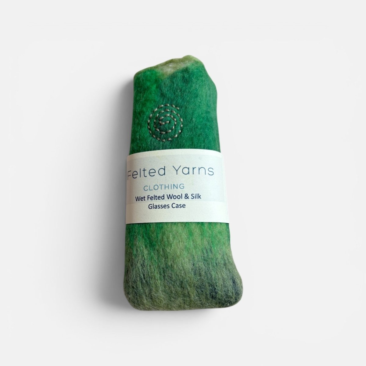 Green felted yarn glasses case with &