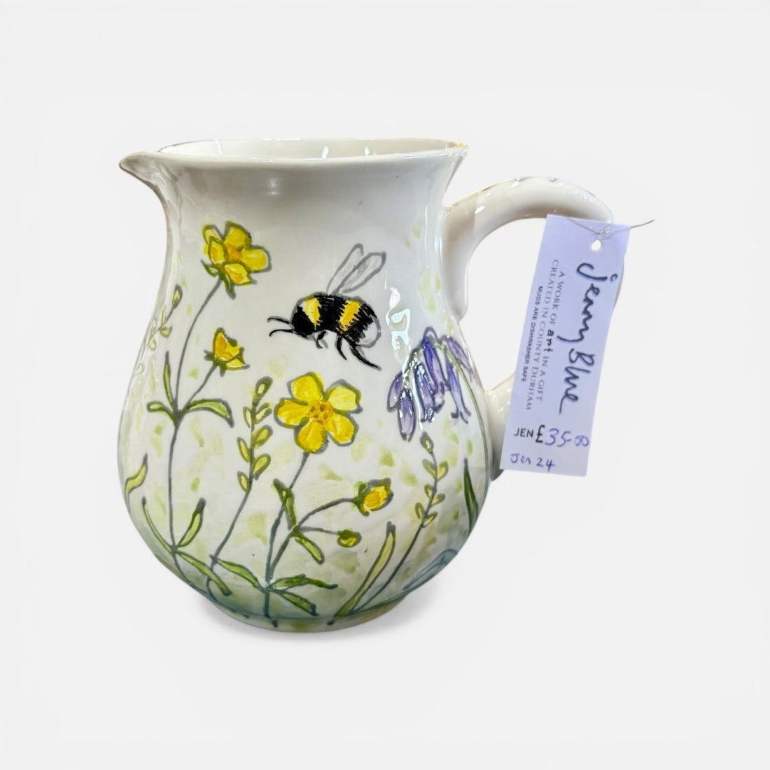 Hand Painted Bee and Flowers Jug - Jenny Blue Art_Just Makers