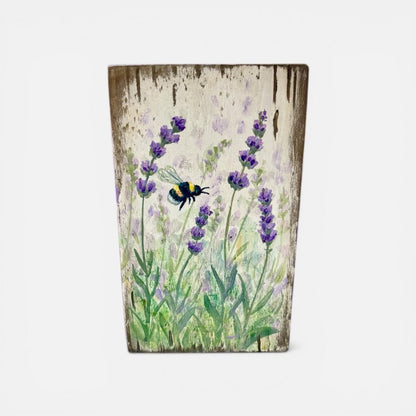 Hand Painted Bee in Lavender Wooden Tile - Jenny Blue Art_Just Makers