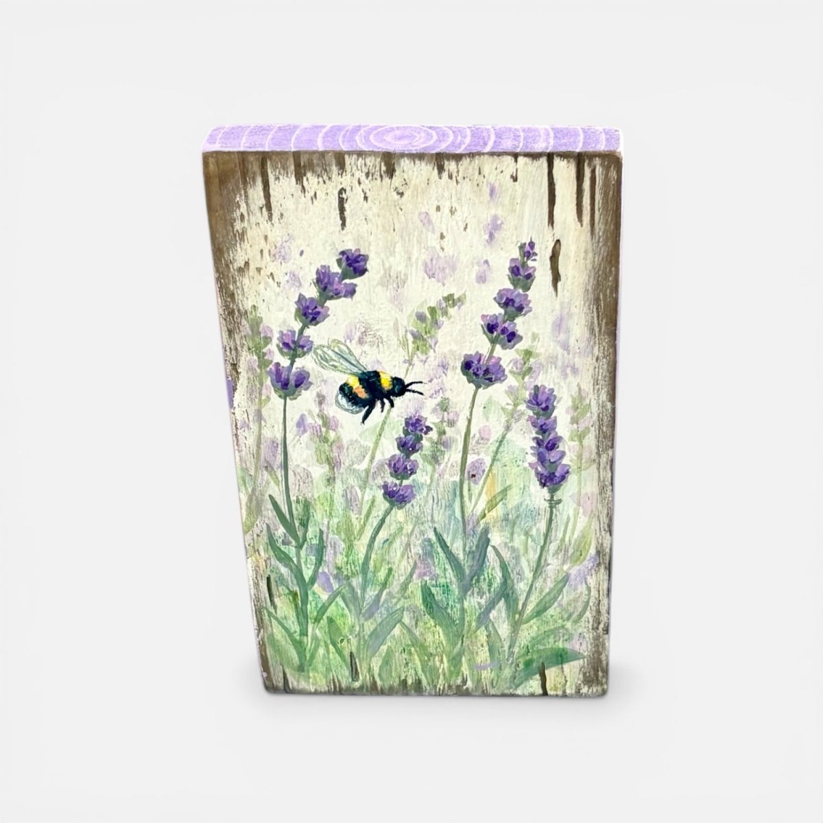 Hand Painted Bee in Lavender Wooden Tile - Jenny Blue Art_Just Makers