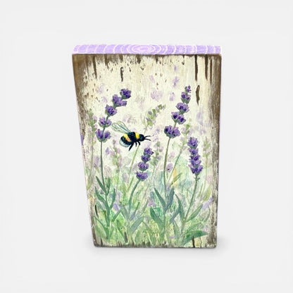 Hand Painted Bee in Lavender Wooden Tile - Jenny Blue Art_Just Makers