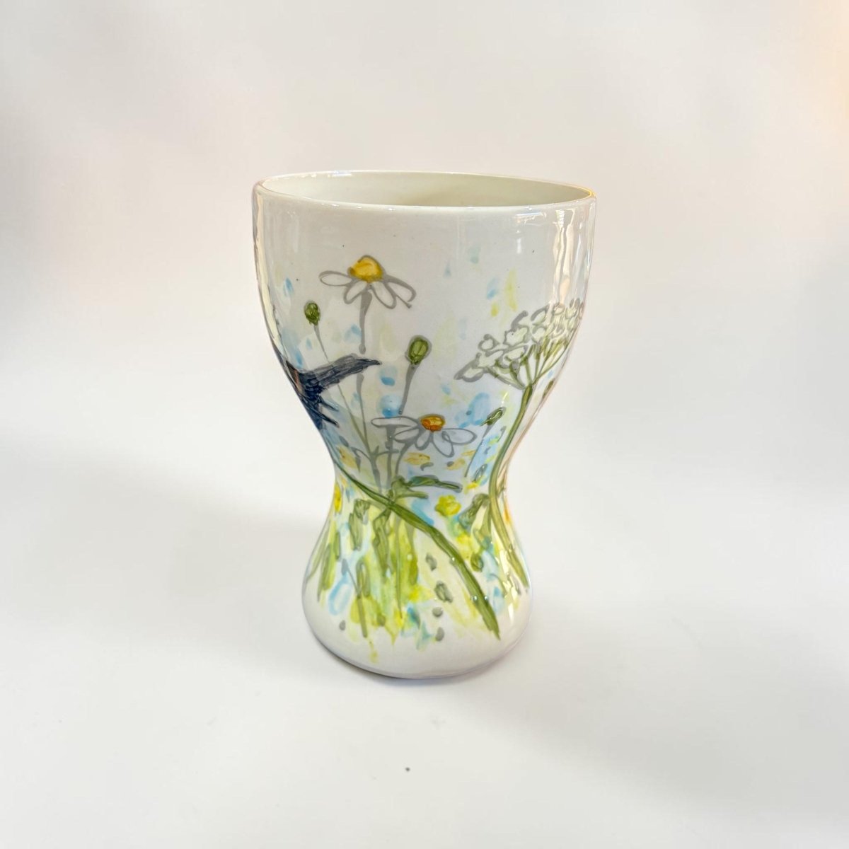 Hand Painted Blackbird Meadow Vase - Jenny Blue Art_Just Makers
