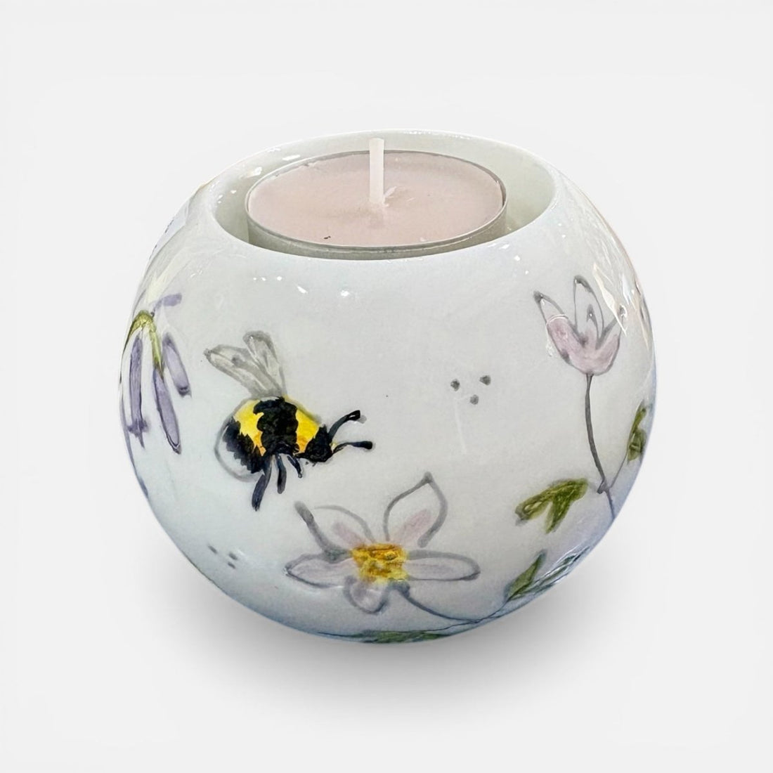 Hand Painted Ceramic Bee and Flower Tealight  - Jenny Blue Art_Just Makeres