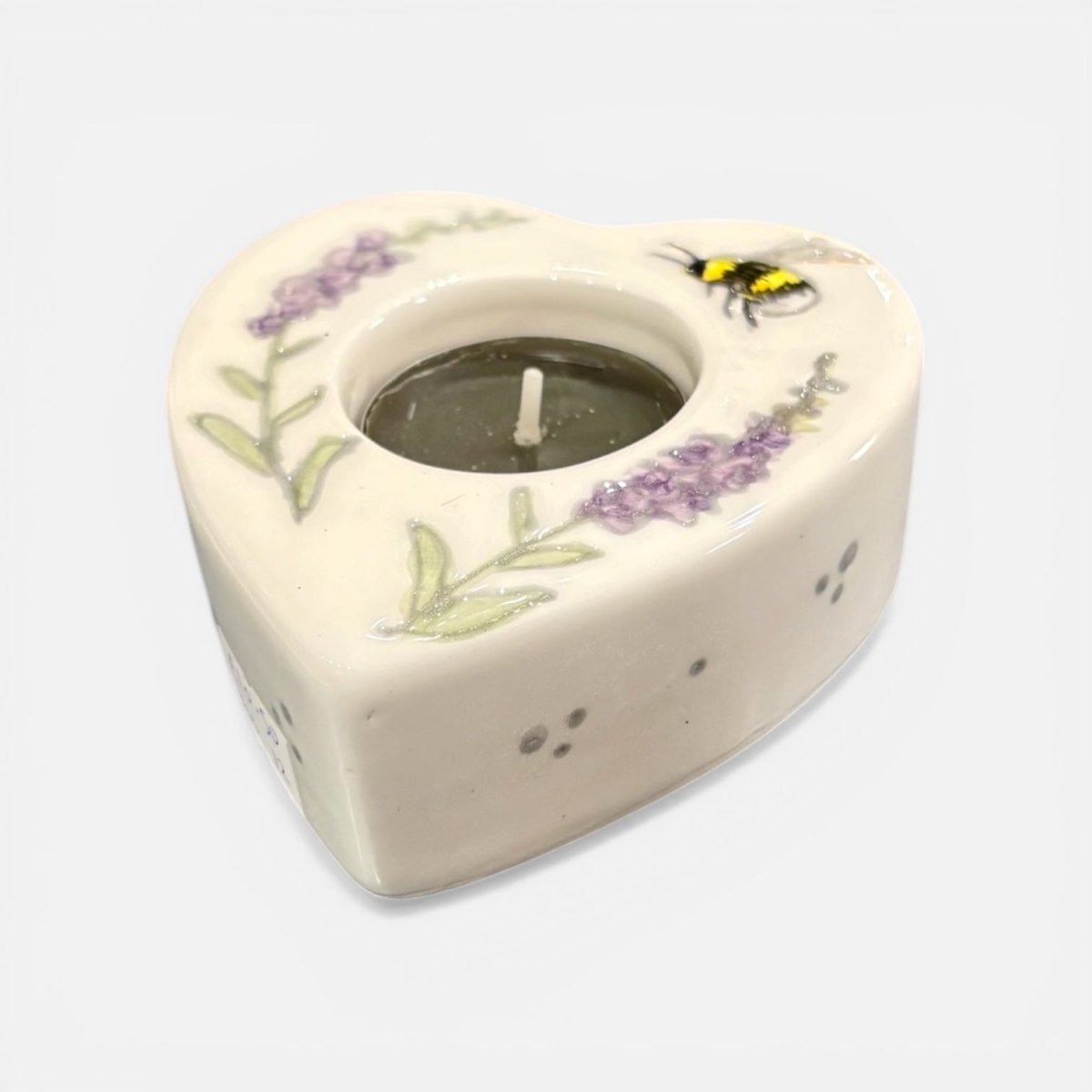 Hand Painted Ceramic Bee and Lavender Heart Tealight  - Jenny Blue Art_Just Makers
