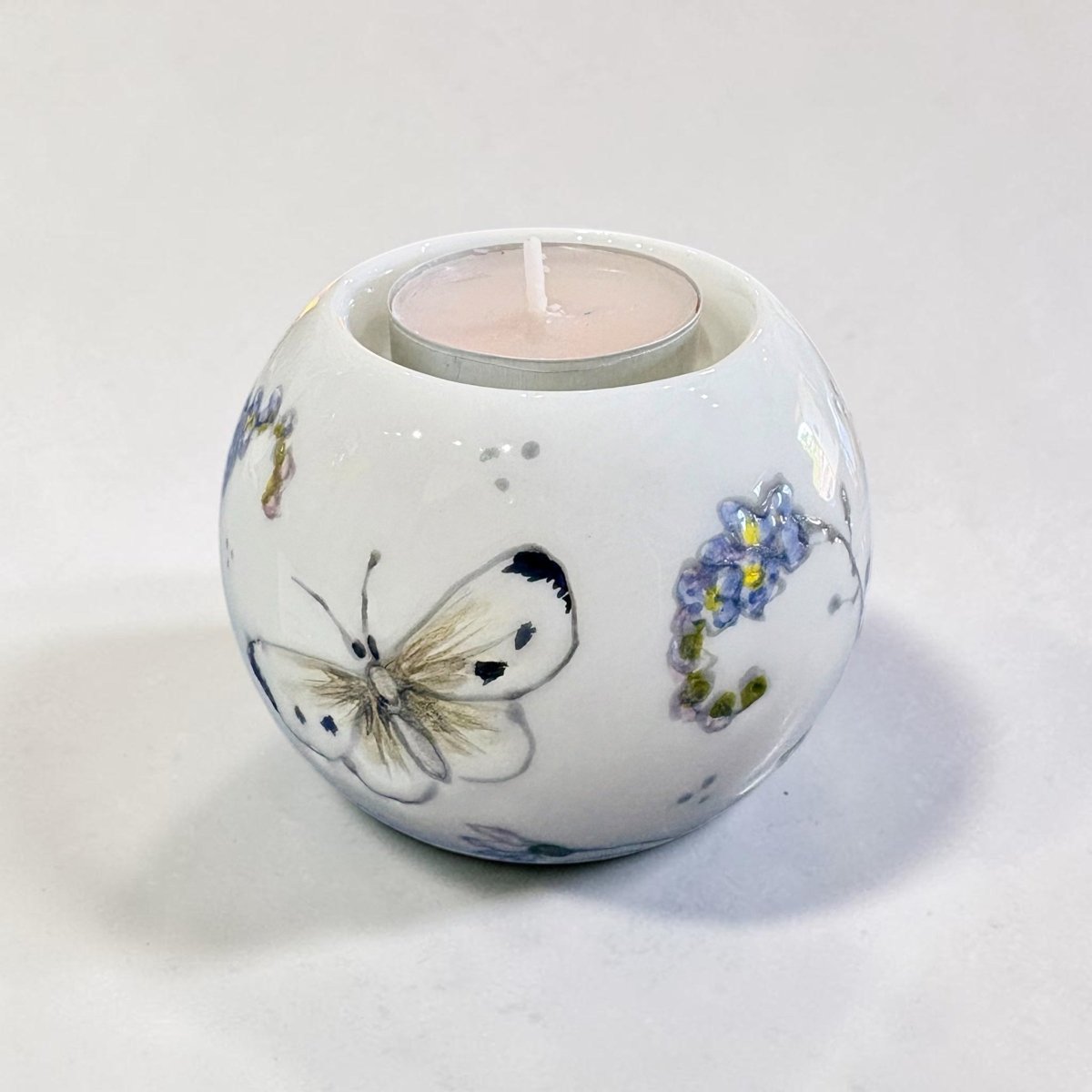 Hand Painted Ceramic Daisy and Butterfly Tealight  - Jenny Blue Art_Just Makers