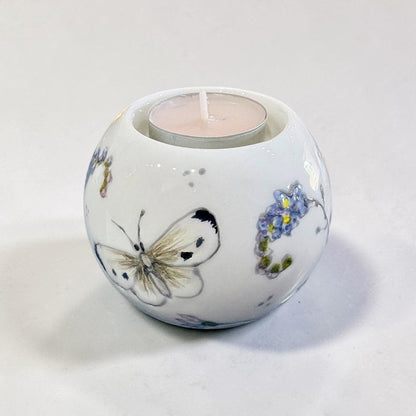 Hand Painted Ceramic Daisy and Butterfly Tealight  - Jenny Blue Art_Just Makers
