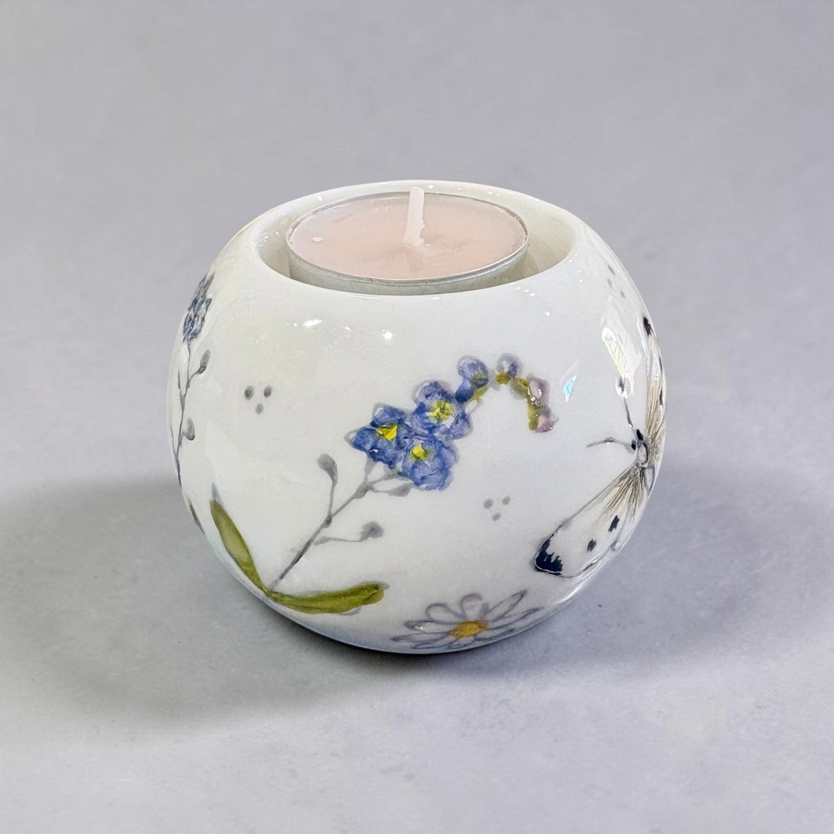 Hand Painted Ceramic Daisy and Butterfly Tealight  - Jenny Blue Art_Just Makers