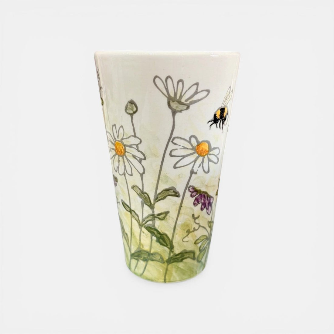 Hand Painted Daisy and Bee Vase - Jenny Blue Art_Just Makers