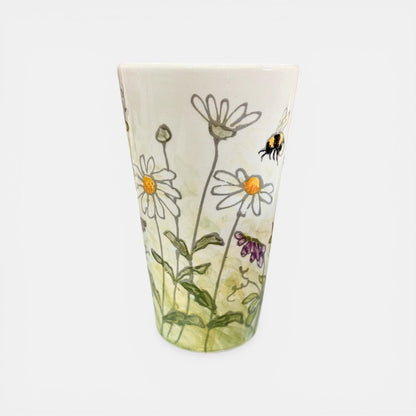 Hand Painted Daisy and Bee Vase - Jenny Blue Art_Just Makers