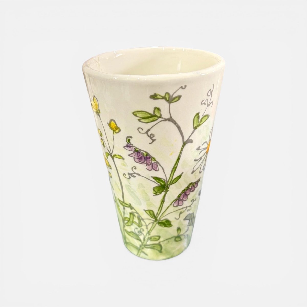 Hand Painted Daisy and Bee Vase - Jenny Blue Art_Just Makers