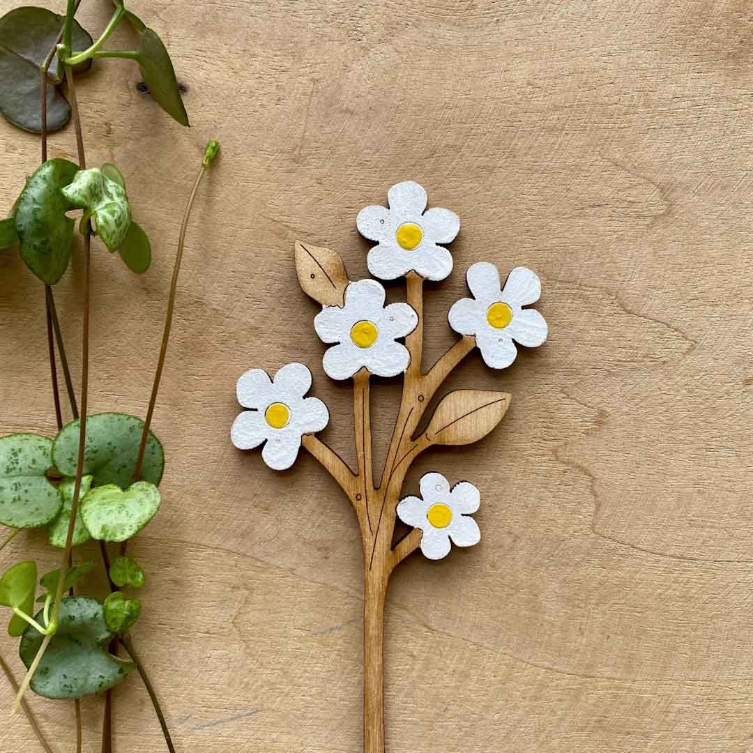 Hand Painted Forget-Me-Not White Stem - Natty Deco_Just Makers