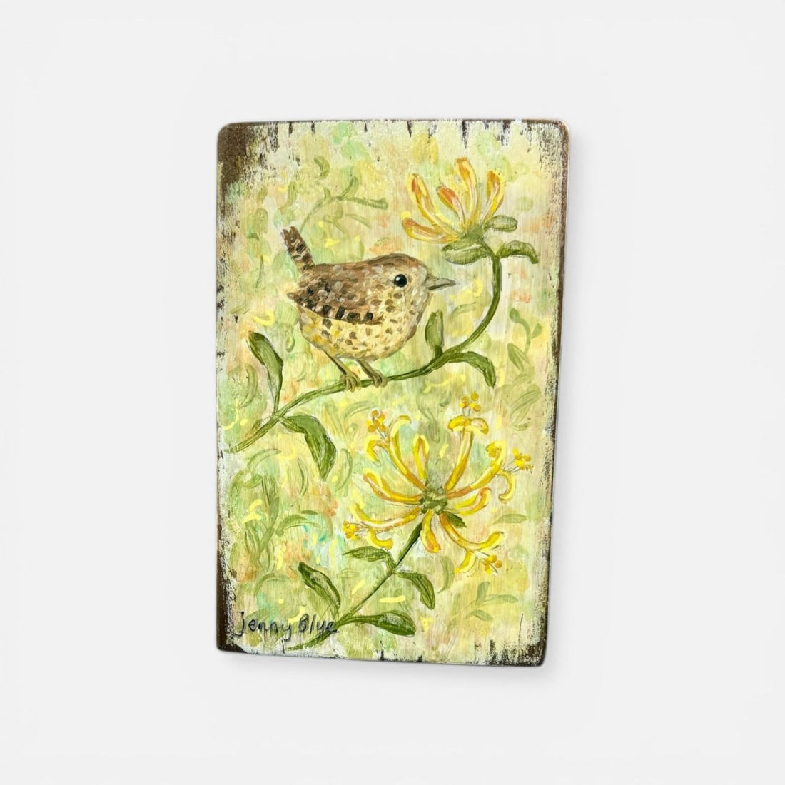 Hand Painted Sparrow Wooden Tile - Jenny Blue Art_Just Makers