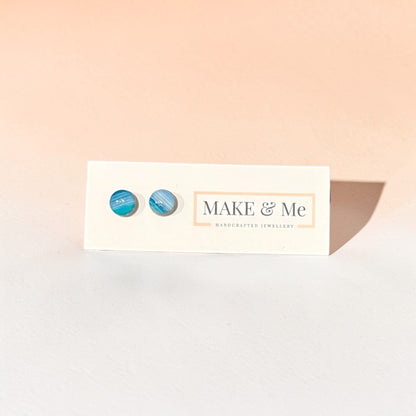 Handpainted Blue Marble Studs - Make and Me_Just Makers