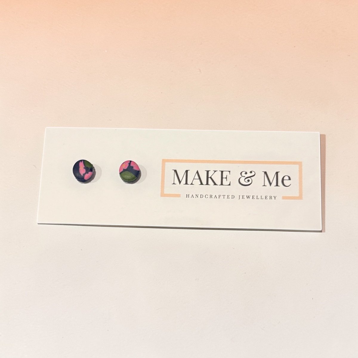 Handpainted Mini Pink and Green Studs - Make and Me_Just Makers