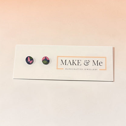 Handpainted Mini Pink and Green Studs - Make and Me_Just Makers