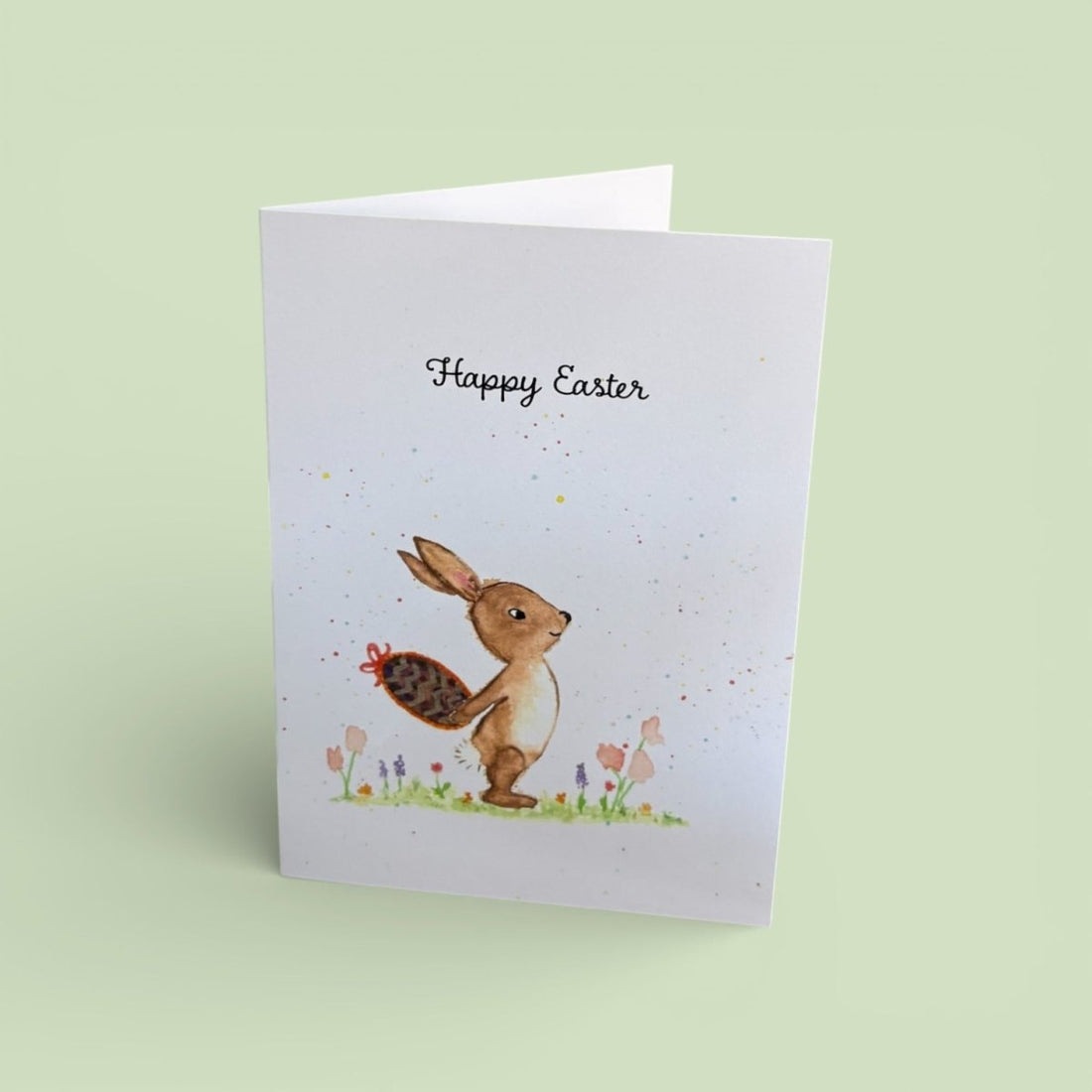 Easter card with a rabbit illustration and &