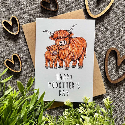 Card with highland cow illustration and &