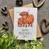 Card with highland cow illustration and &