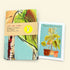Tea towel with artistic design and card featuring house plants on a light beige background