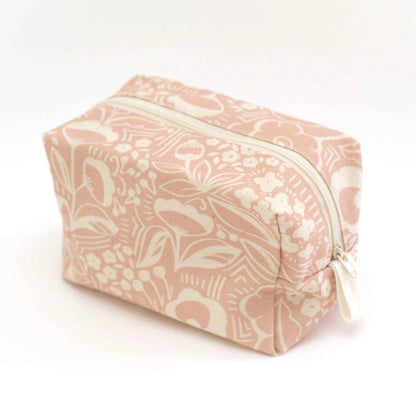 Rectangular pouch with floral pattern and zipper on a white background