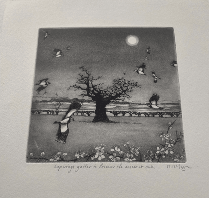 Lapwings Gather to Honour the Ancient Oak Framed Etching - Moira Mctague_Just Makers