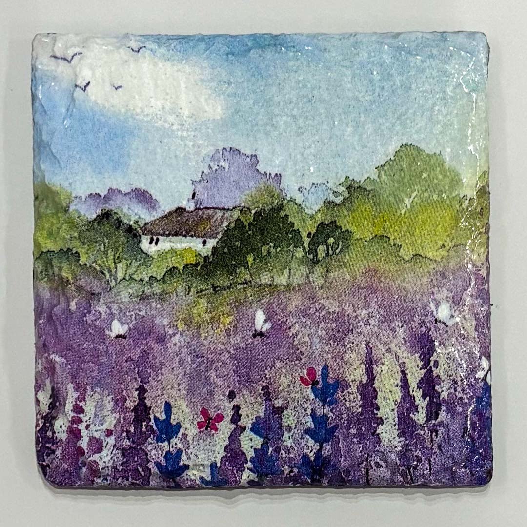 Lavender Field House Coaster Slate - Sarah Tustin_Just Makers