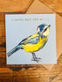 Card with a bird illustration and text &