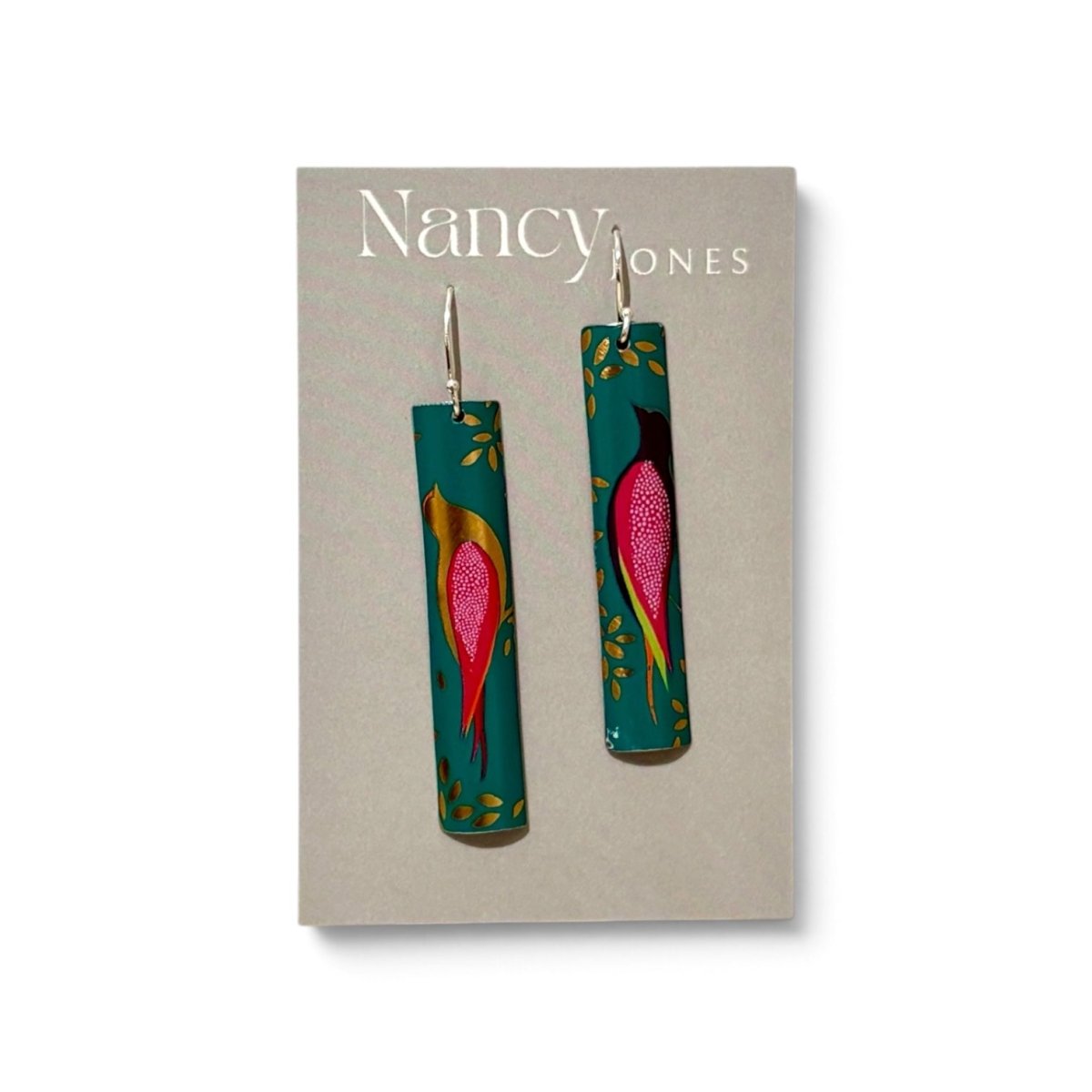 Long Green Gold Birds Earrings - Nancy Jones_Just Makers
