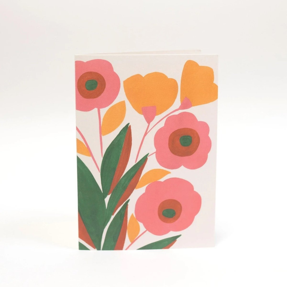 Floral design with pink and orange flowers on a white background